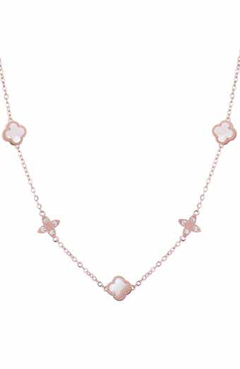 14K Rose Gold Plated Mother-of-Pearl Clover Station Necklace