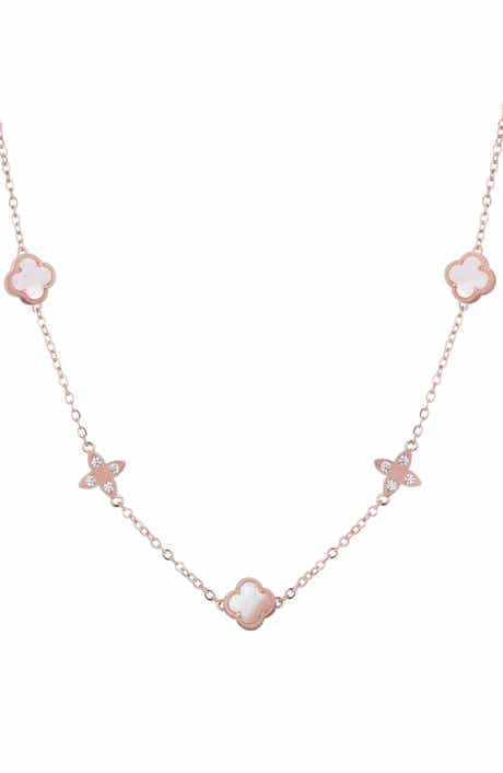 Adornia 14K Rose Gold Plated Mother-of-Pearl Clover Station Necklace