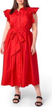 FLYING TOMATO Flutter Sleeve Woven Shirtdress