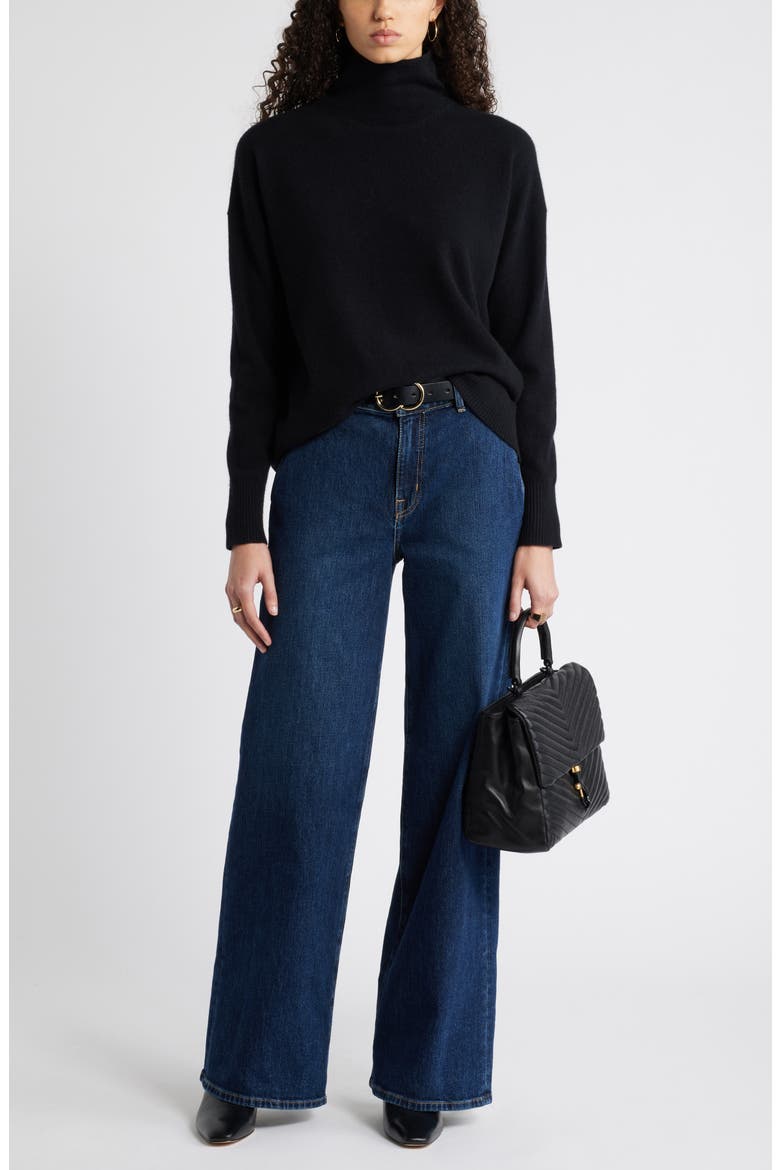 Oversize Cashmere Turtleneck Sweater, Alternate, color, BLACK ROCK