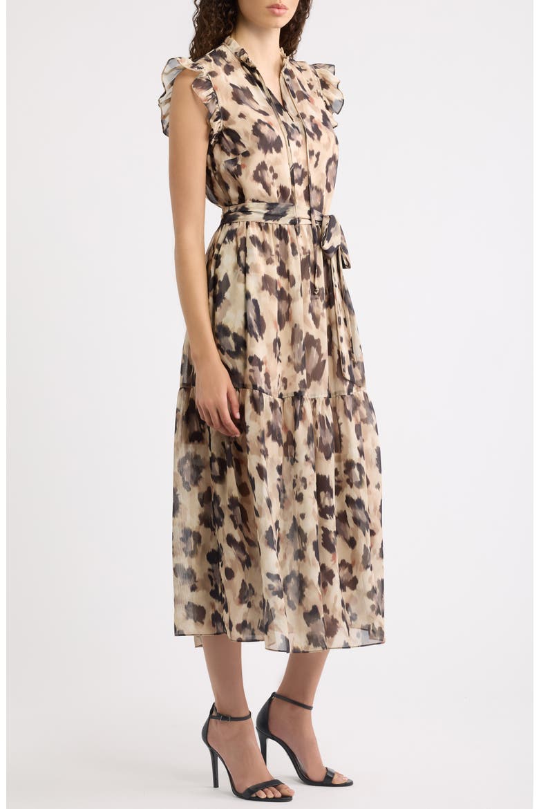 Abstract Animal Print Midi Dress, Alternate, color, TAN BLACK
