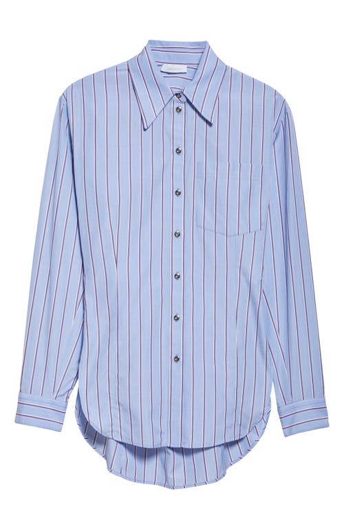 Shop Rabanne Stripe Cotton Poplin Button-up Shirt In Stripes Blue/brown
