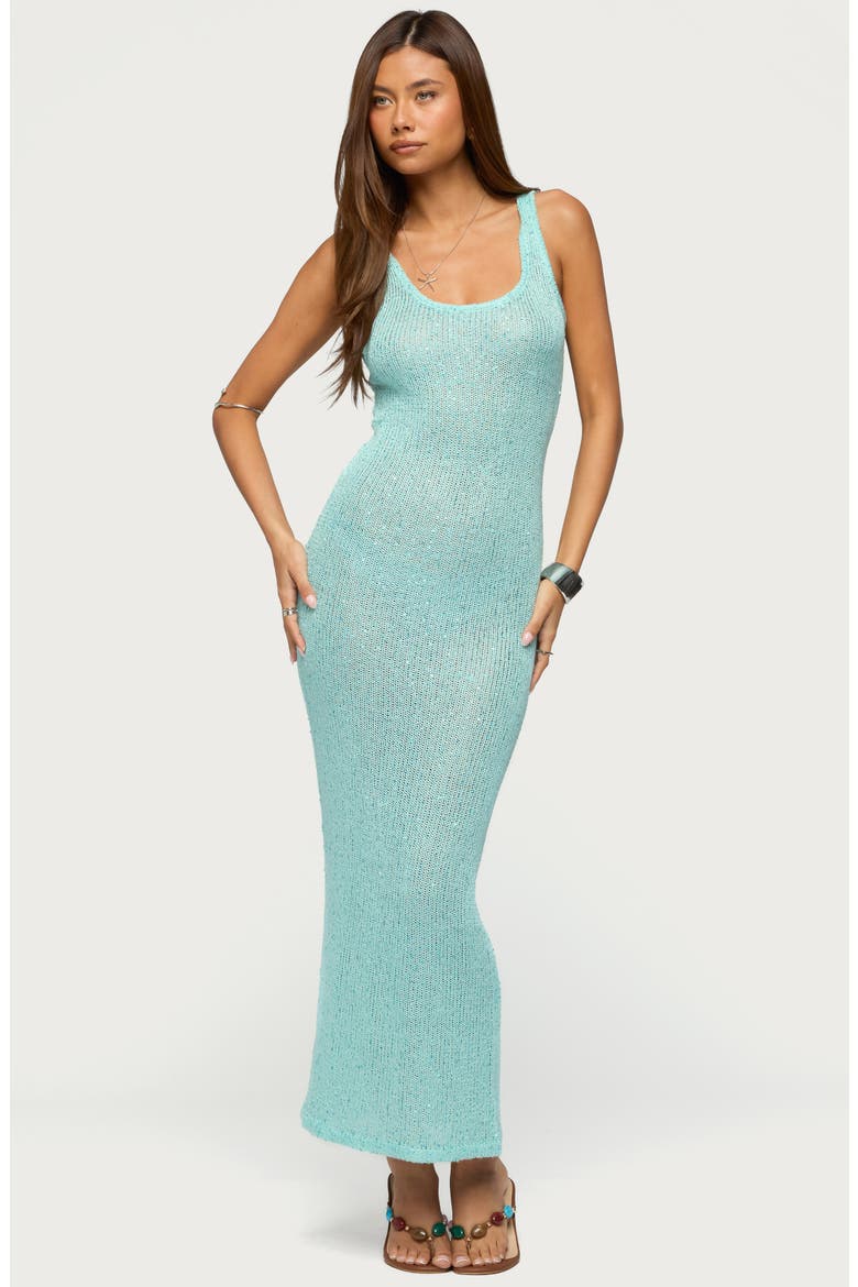 Ebby Sequin Sleeveless Maxi Sweater Dress, Alternate, color, TURQUOISE