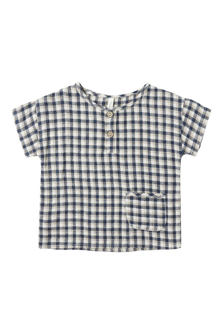 Check Woven Henley Tee, Main, color, NAVY CHECK