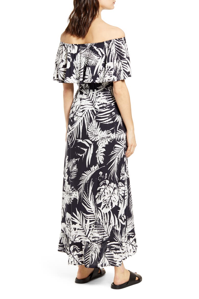Gardenia Off the Shoulder High/Low Dress, Alternate, color, BLACK
