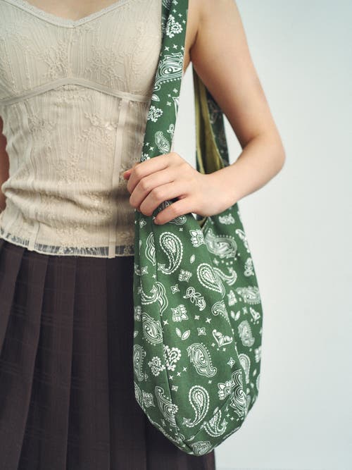 Lost Pattern Nyc "paisley" Cotton Hobo Shoulder Bag In Green