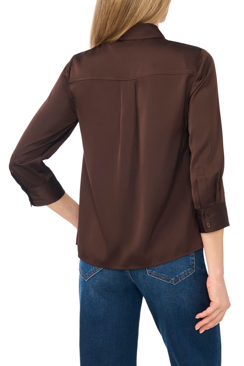 Button Front Satin Shirt, Alternate, color, COFFEE BEAN