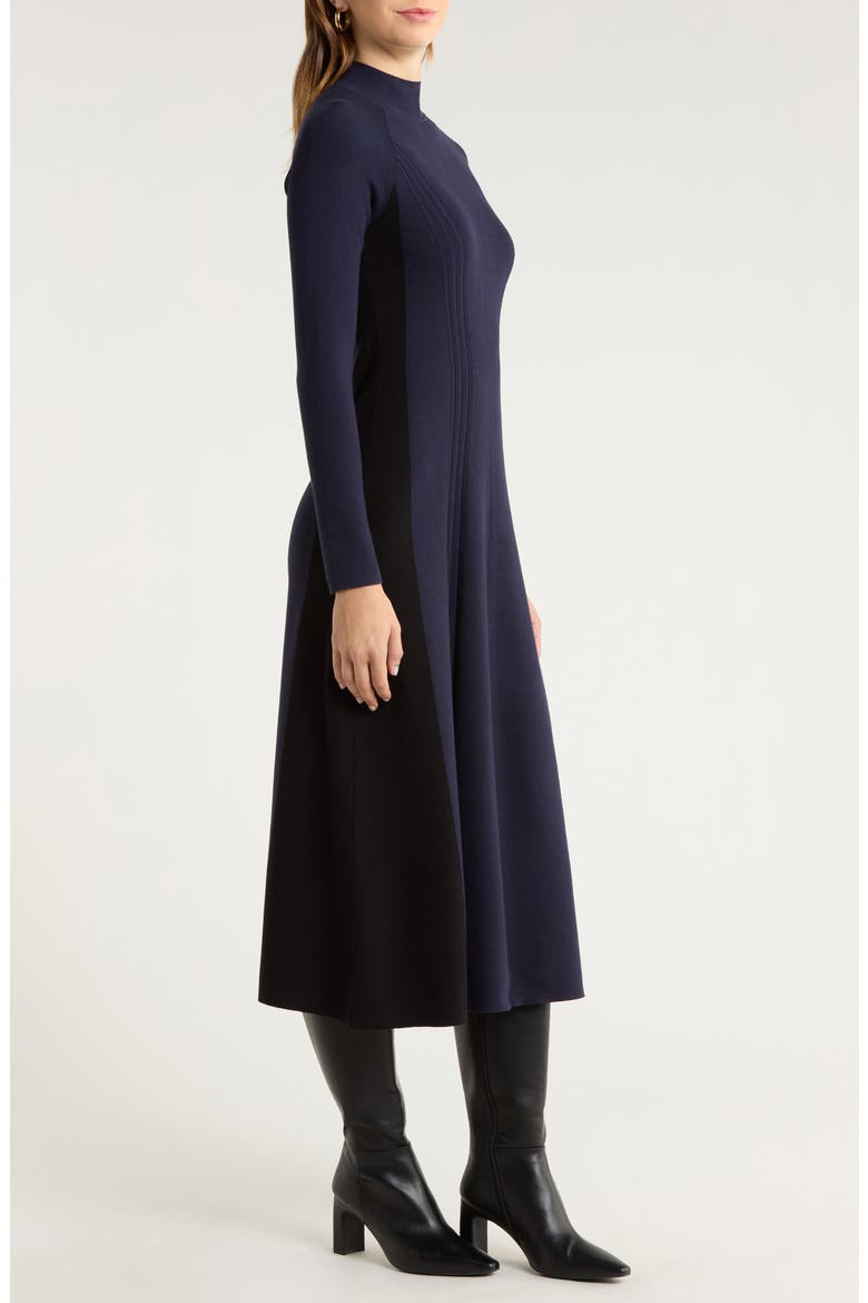 Zaya Mock Neck Long Sleeve Rib Dress, Alternate, color, NAVY/BLACK