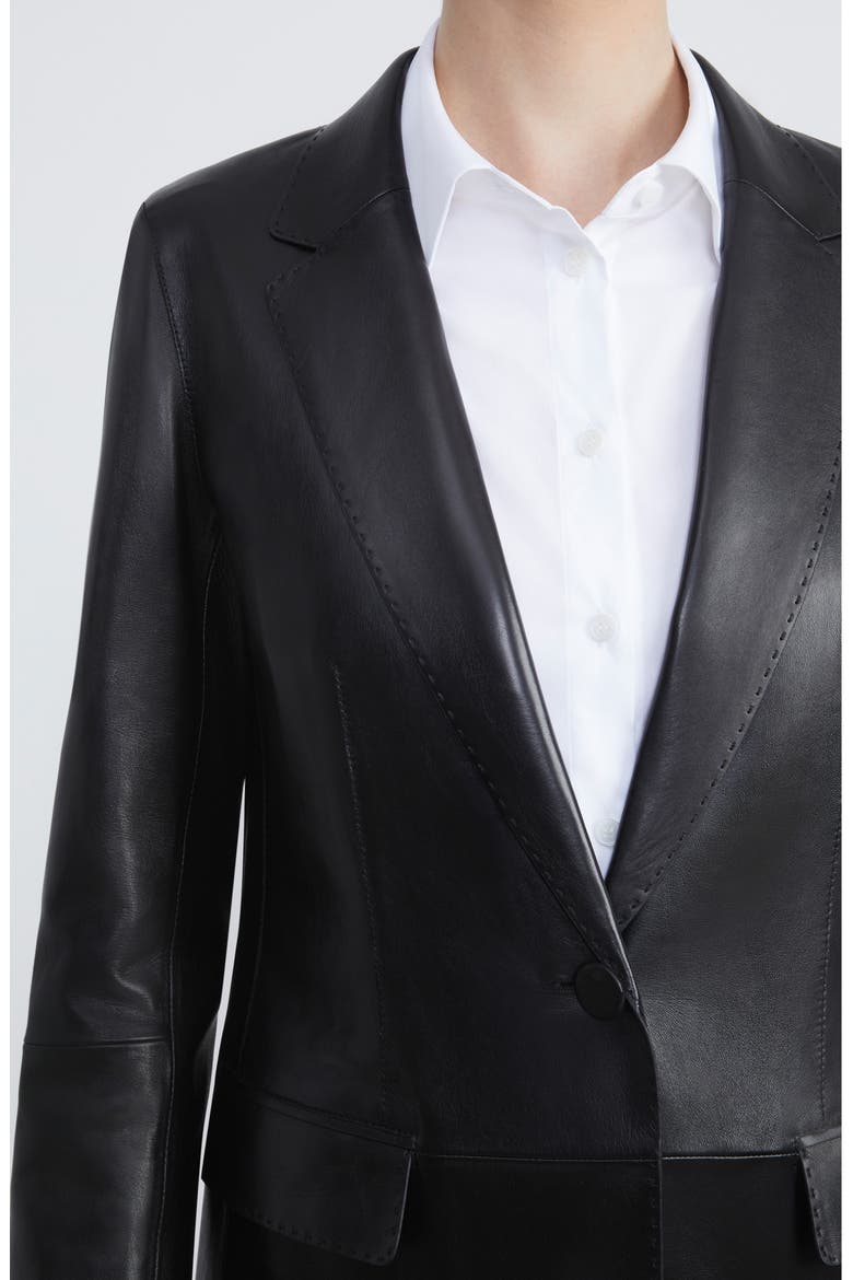 Lambskin Leather Blazer, Alternate, color, BLACK