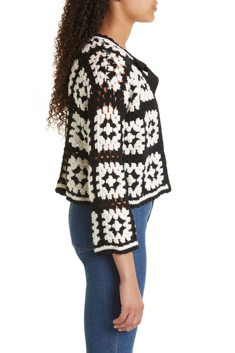 Anderson Crochet Crop Cardigan, Alternate, color, BLACK/ SOFT WHITE
