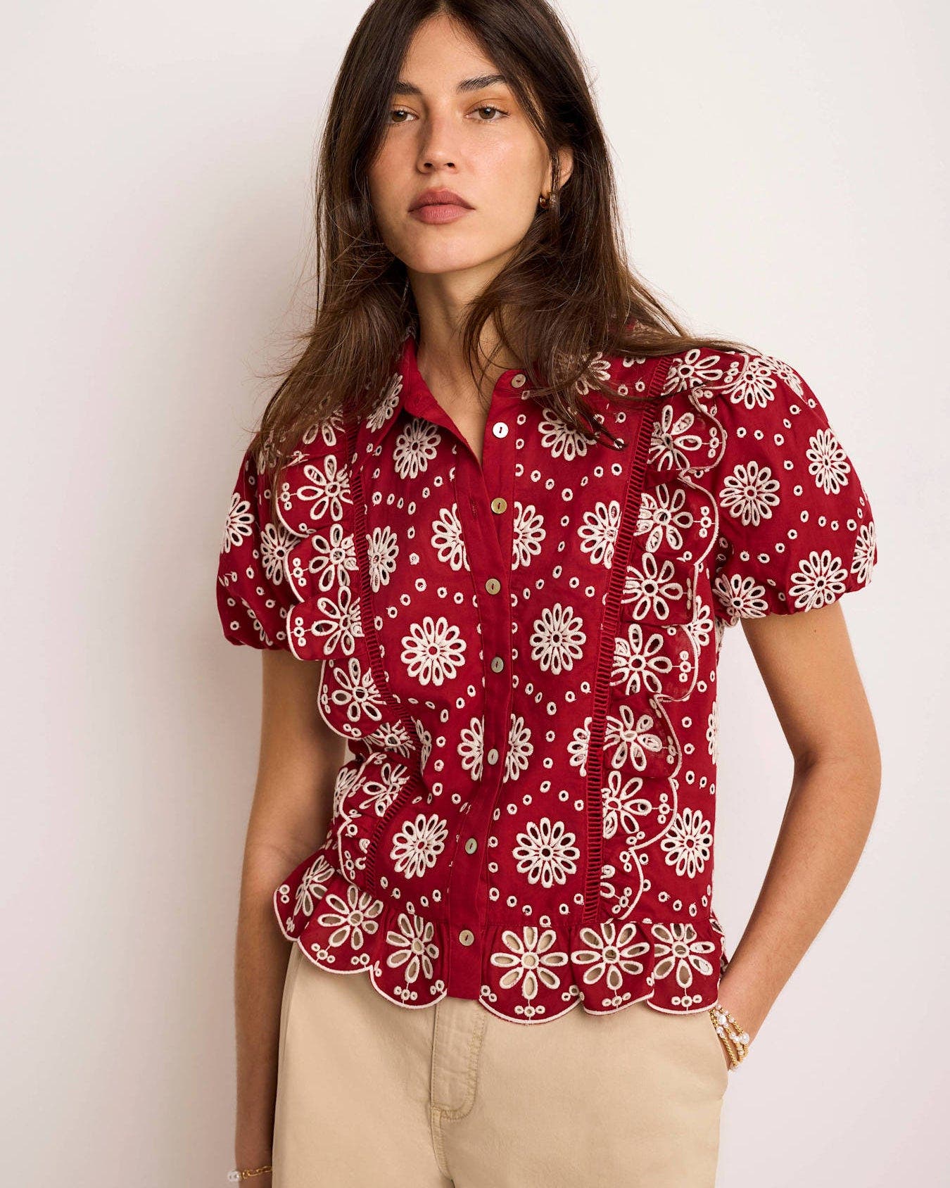 MINT VELVET Eyelet Embroidered Puff Sleeve Blouse (Women) | Nordstrom