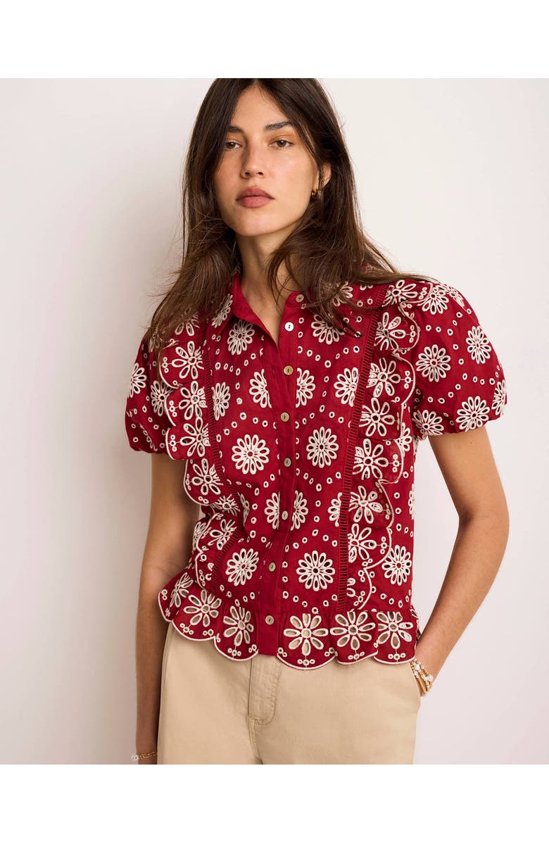 MINT VELVET Eyelet Embroidered Puff Sleeve Blouse, Alternate, color, Red