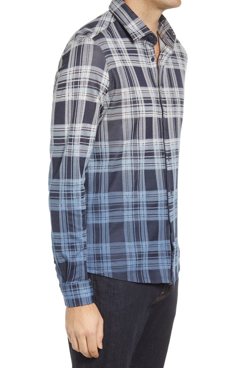 Plaid Dip Dye Knit Button-Up Shirt, Alternate, color, NAVY