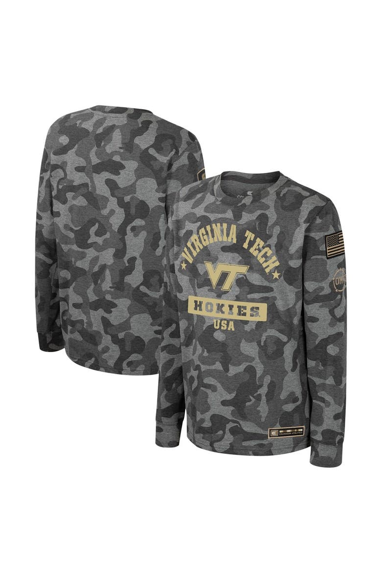 Youth Colosseum Camo Virginia Tech Hokies OHT Military Appreciation Dark Star Long Sleeve T-Shirt, Alternate, color, Camo