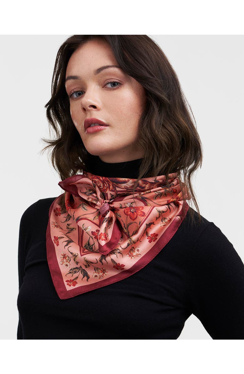 Fable England Folksy Fox Tales Peach Square Scarf, Alternate, color, Dusty Peach