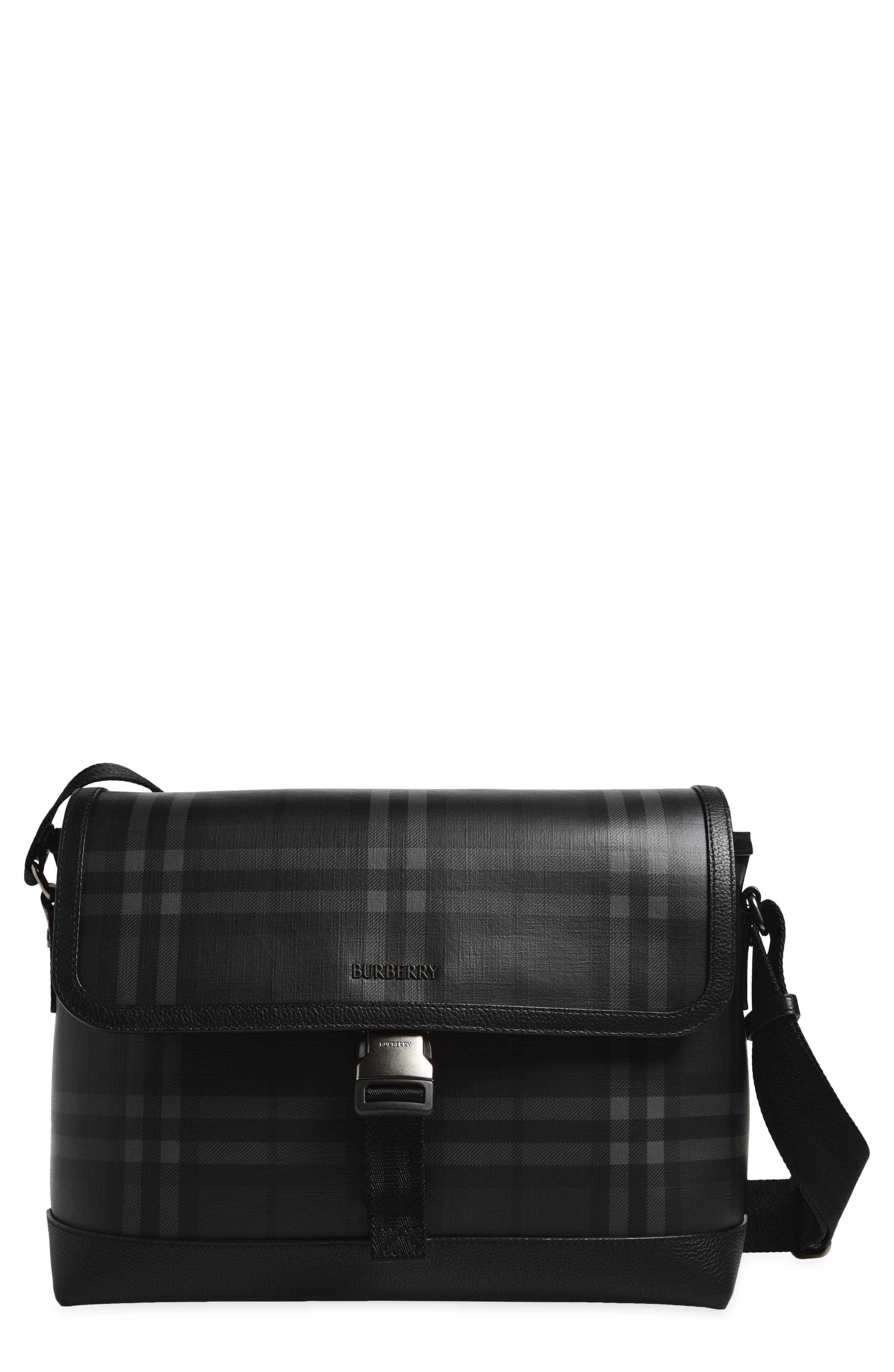 Medium City Check Clip Coated Canvas Messenger Bag, Main, color, IRON