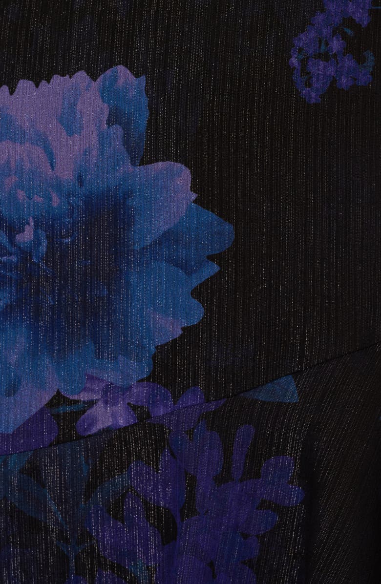 Adrianna Papell Glitter Floral Ruffle Midi Dress, Alternate, color, Black Multi