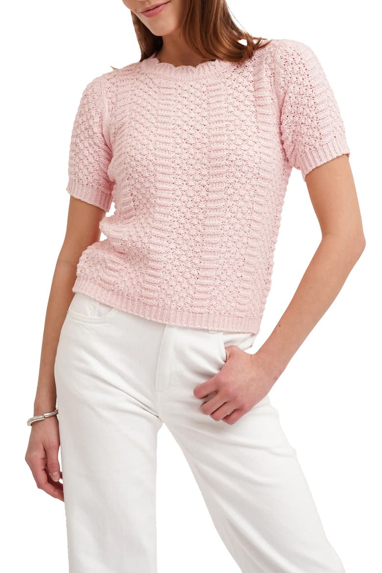 Short Sleeve Textured Crewneck Sweater, Main, color, BABY STRAWBERRY