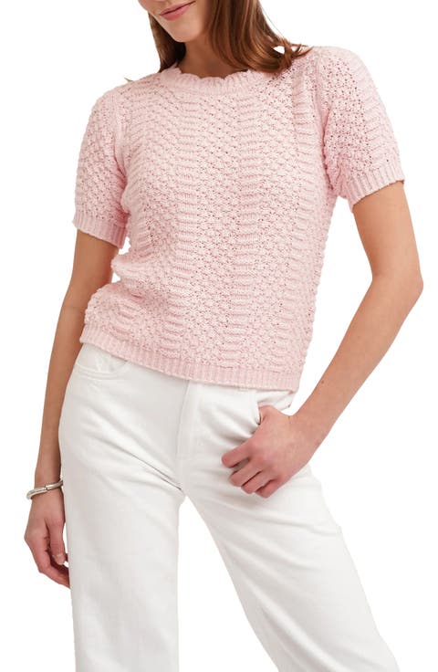 Short Sleeve Textured Crewneck Sweater