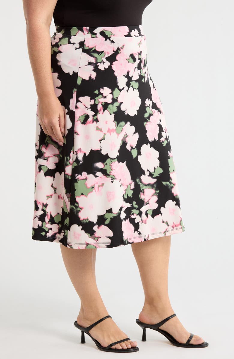 KASPER Floral Print Everyday Knit Skirt, Alternate, color, Black Multi