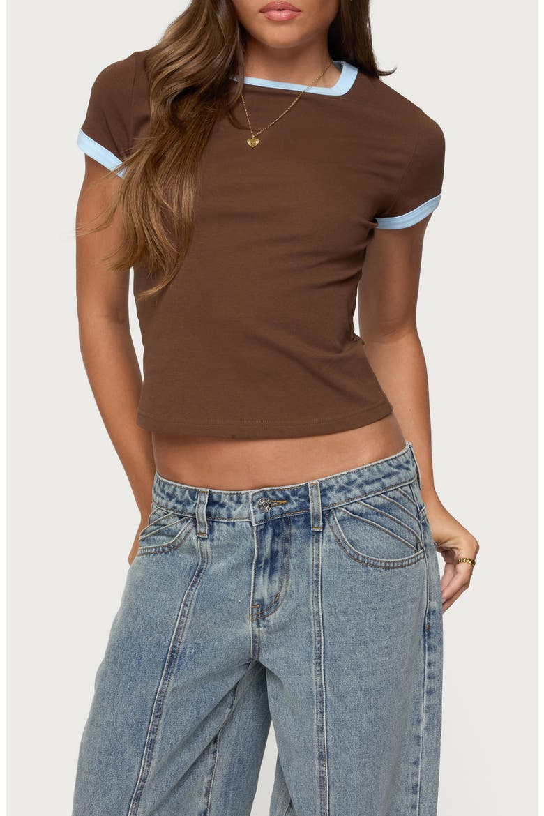 Zeke Stretch Cotton Ringer T-Shirt, Main, color, BROWN