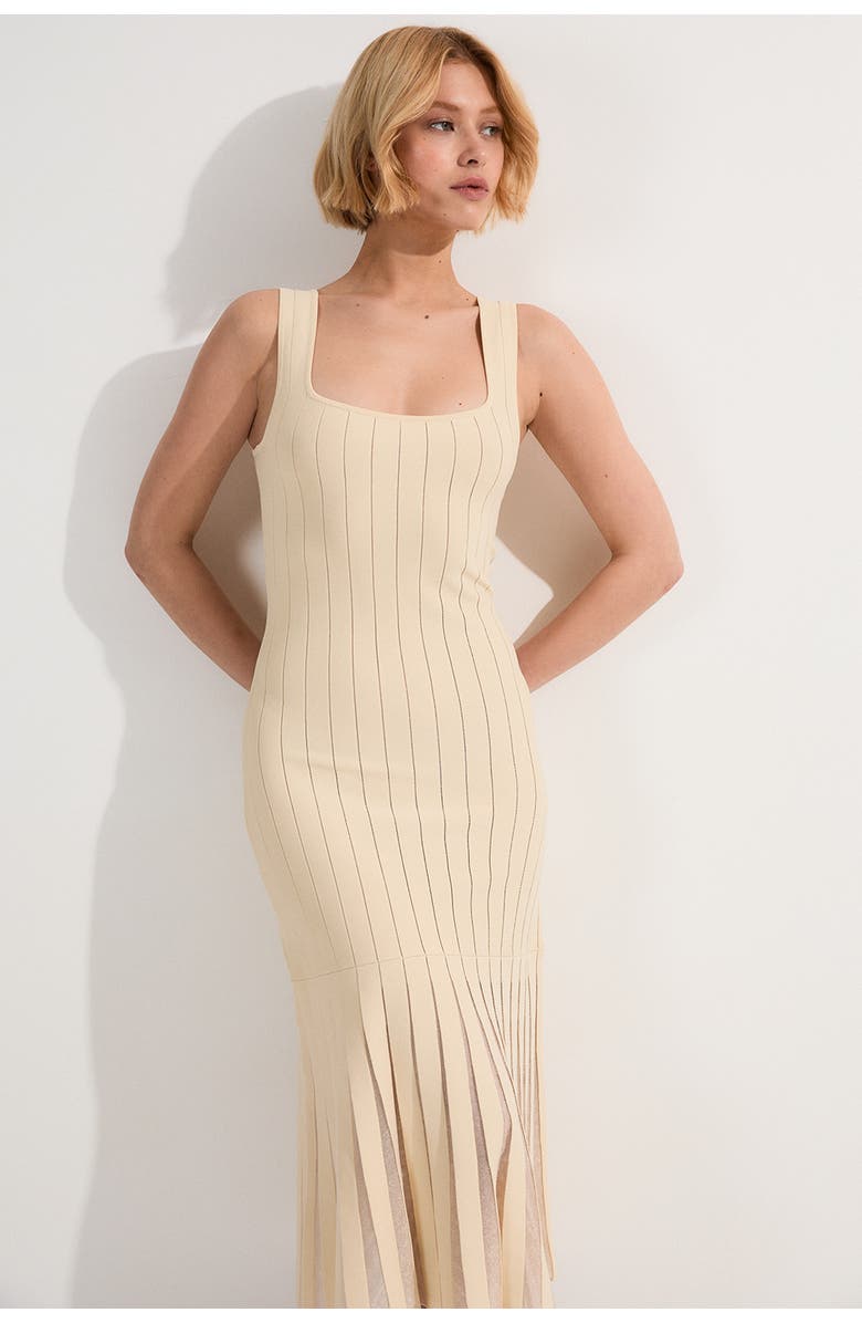 Karen Millen Square Neck Knitted Flippy Dress, Alternate, color, Cream