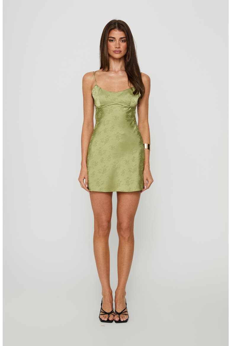 Clemence Floral Satin Minidress, Alternate, color, MINT GREEN
