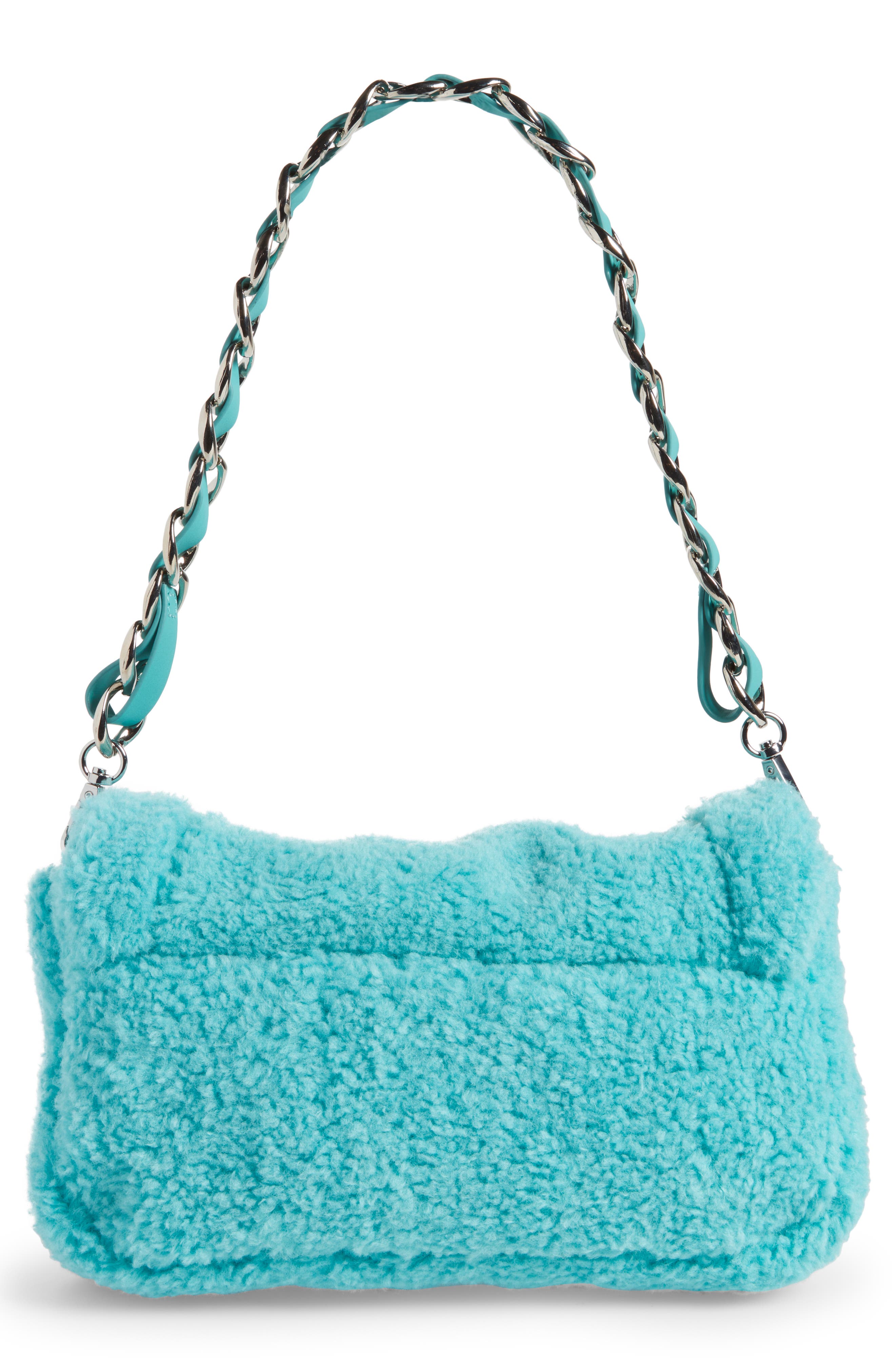 Faux Shearling Shoulder Bag, Alternate, color, TURQUOISE