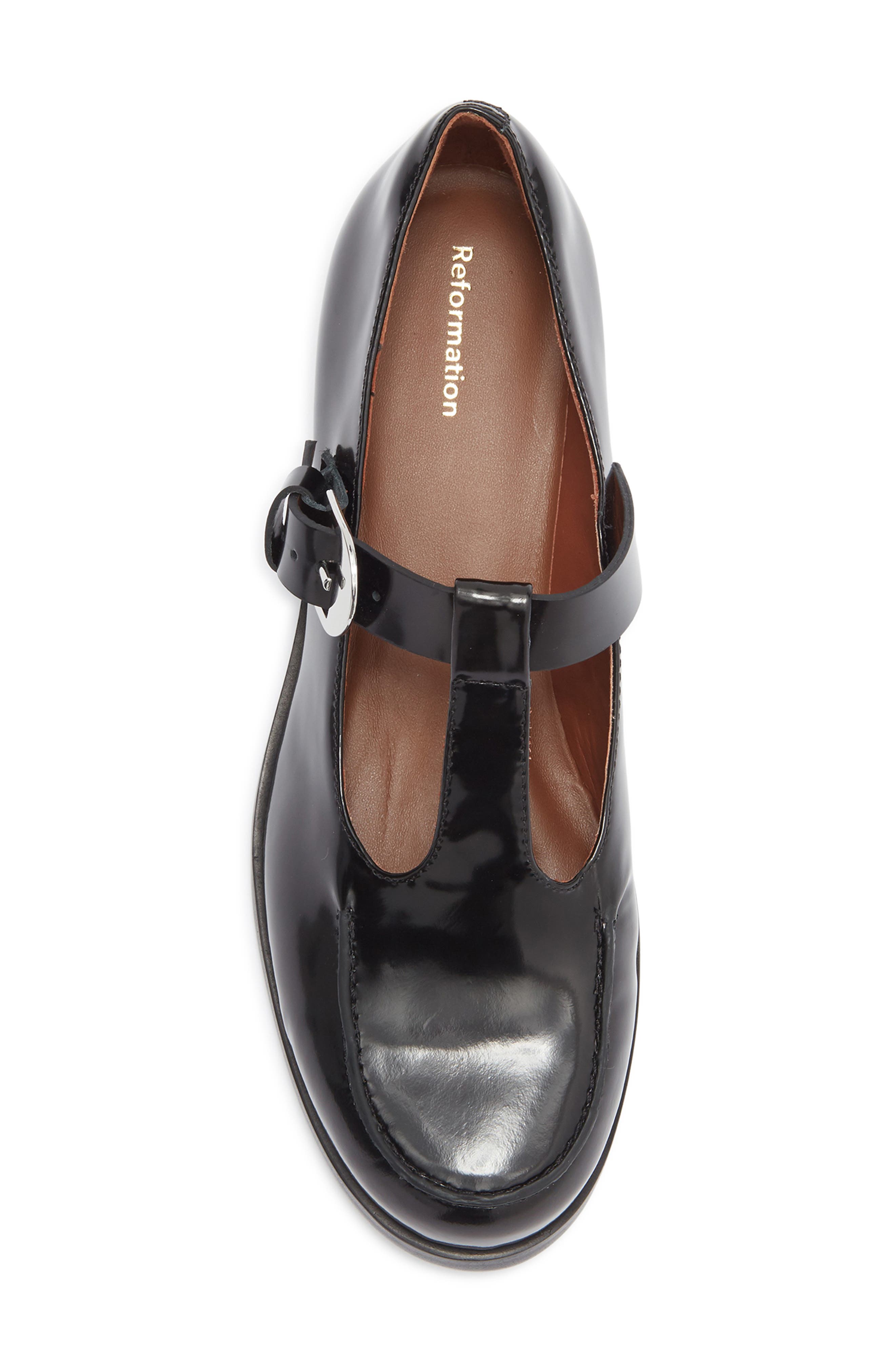 Reformation Angela Mary Jane Flat, Alternate, color, Black Leather