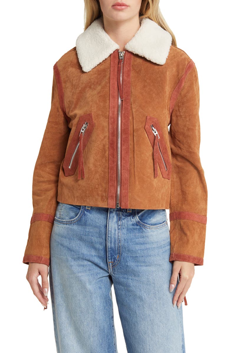 BLANKNYC Suede Jacket with Faux Shearling Collar, Alternate, color,