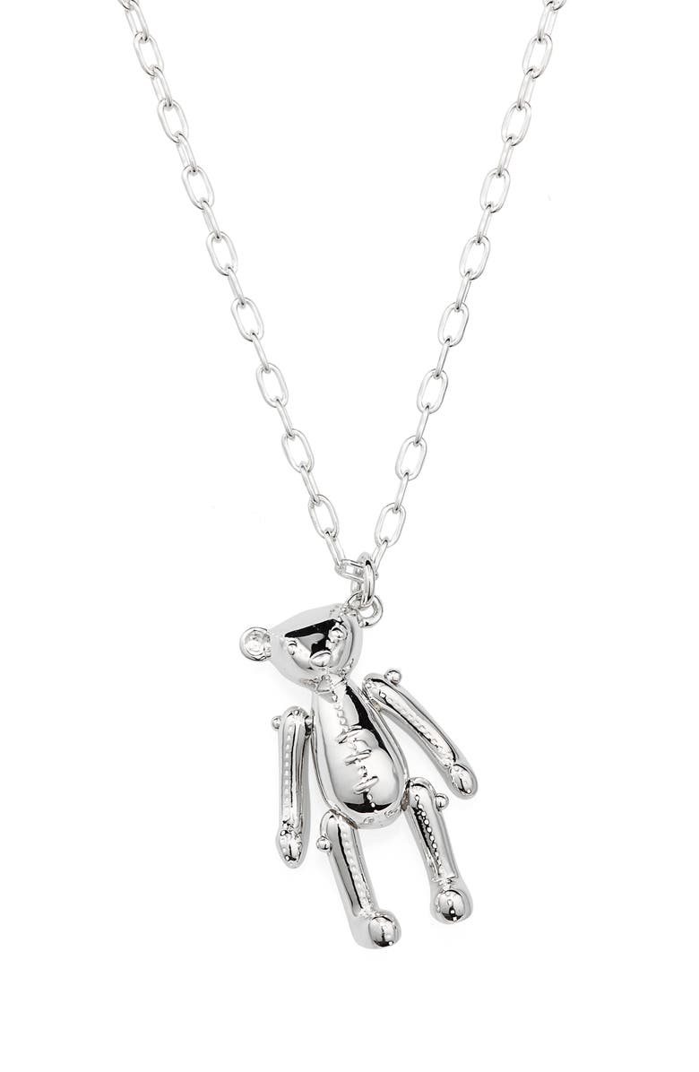 Ambush Teddy Bear Pendant Necklace, Main, color, Silver