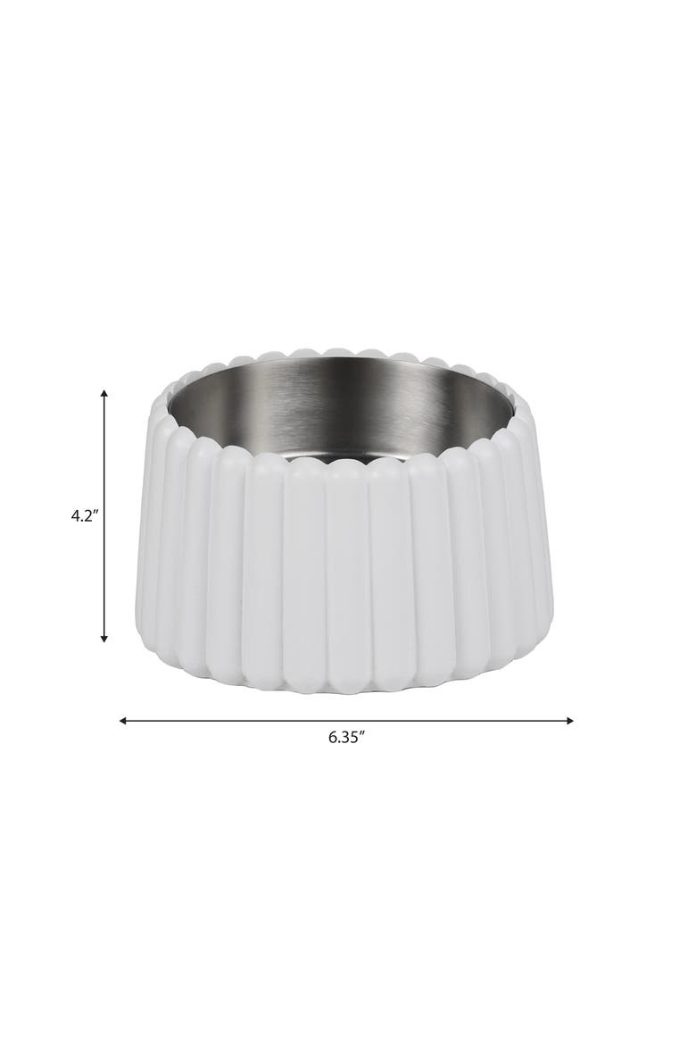 Ripple Ridge Slanted Concrete and Stainless Steel Bowl Pet Feeder, Alternate, color, White