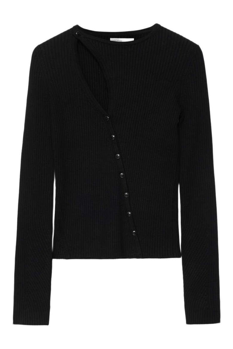 Cruz Asymmetric Button Through Top, Alternate, color, BLACK