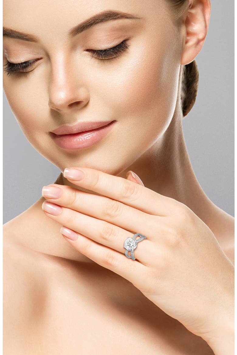 Round Moissanite Caged Band Ring, Alternate, color, SILVER/ MOISSANITE