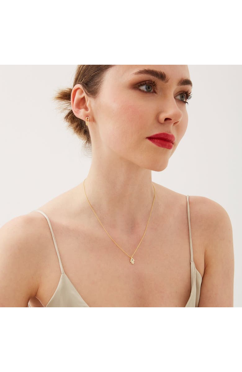 Spero London Hamsa Hand Necklace Sterling Silver With Blue Stone, Alternate, color, Gold