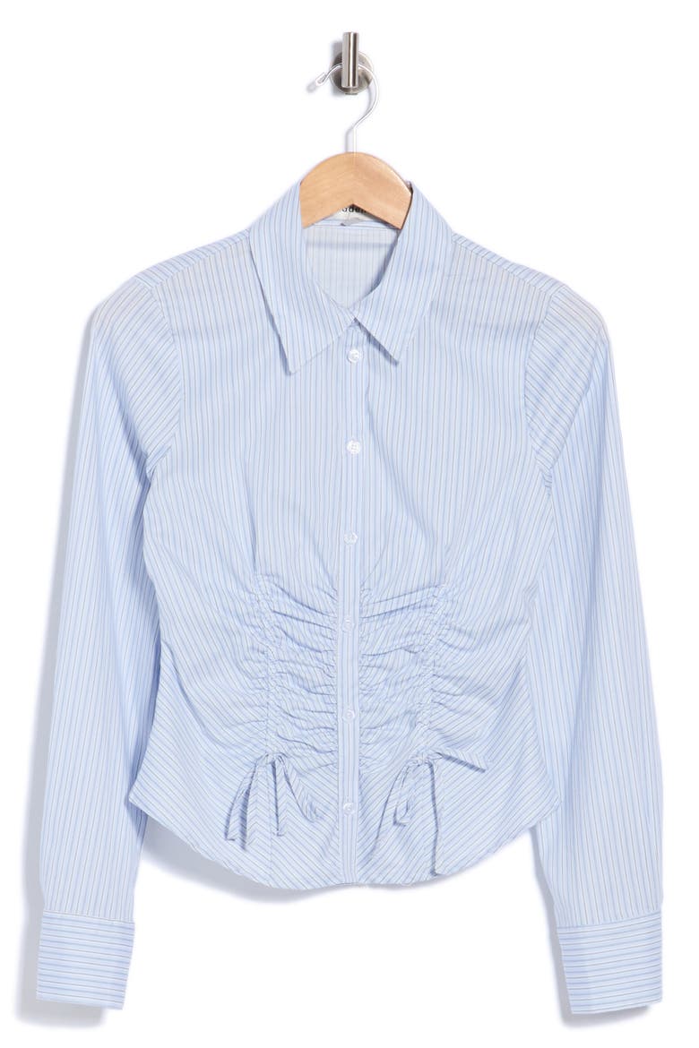 Ruched Button Front Shirt, Main, color, BLUE COMBO