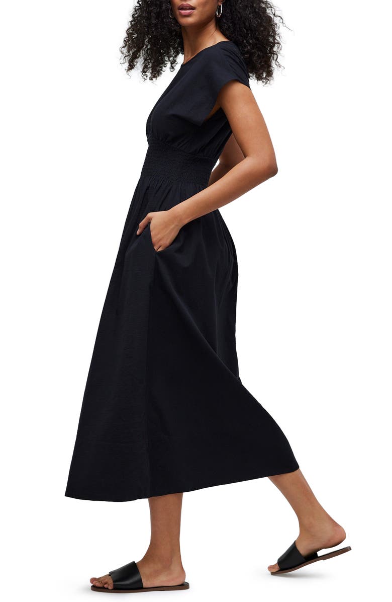 Madewell Stripe Smocked Waist Seersucker Midi Dress, Alternate, color,