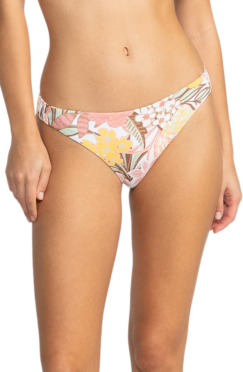 Roxy Playa Paradise Tanga Bikini Bottoms, Main, color, White Viva La V