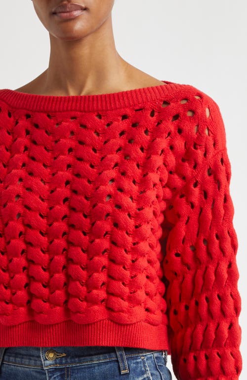 Alice And Olivia Allene Cropped Open-knit Jumper In Bright Ruby