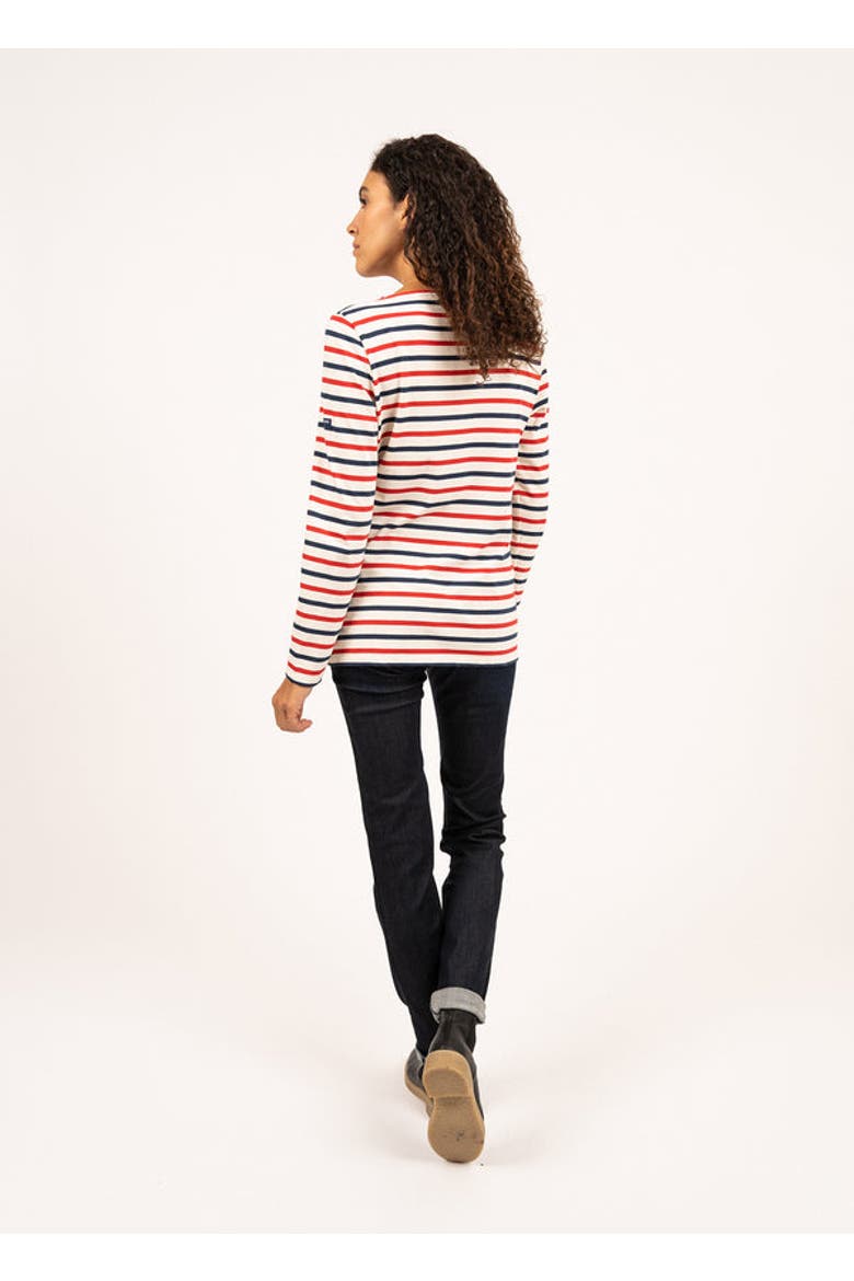 MINQUIDAME - Tri-color Breton Shirt for Women, Alternate, color, ecru/navy/red