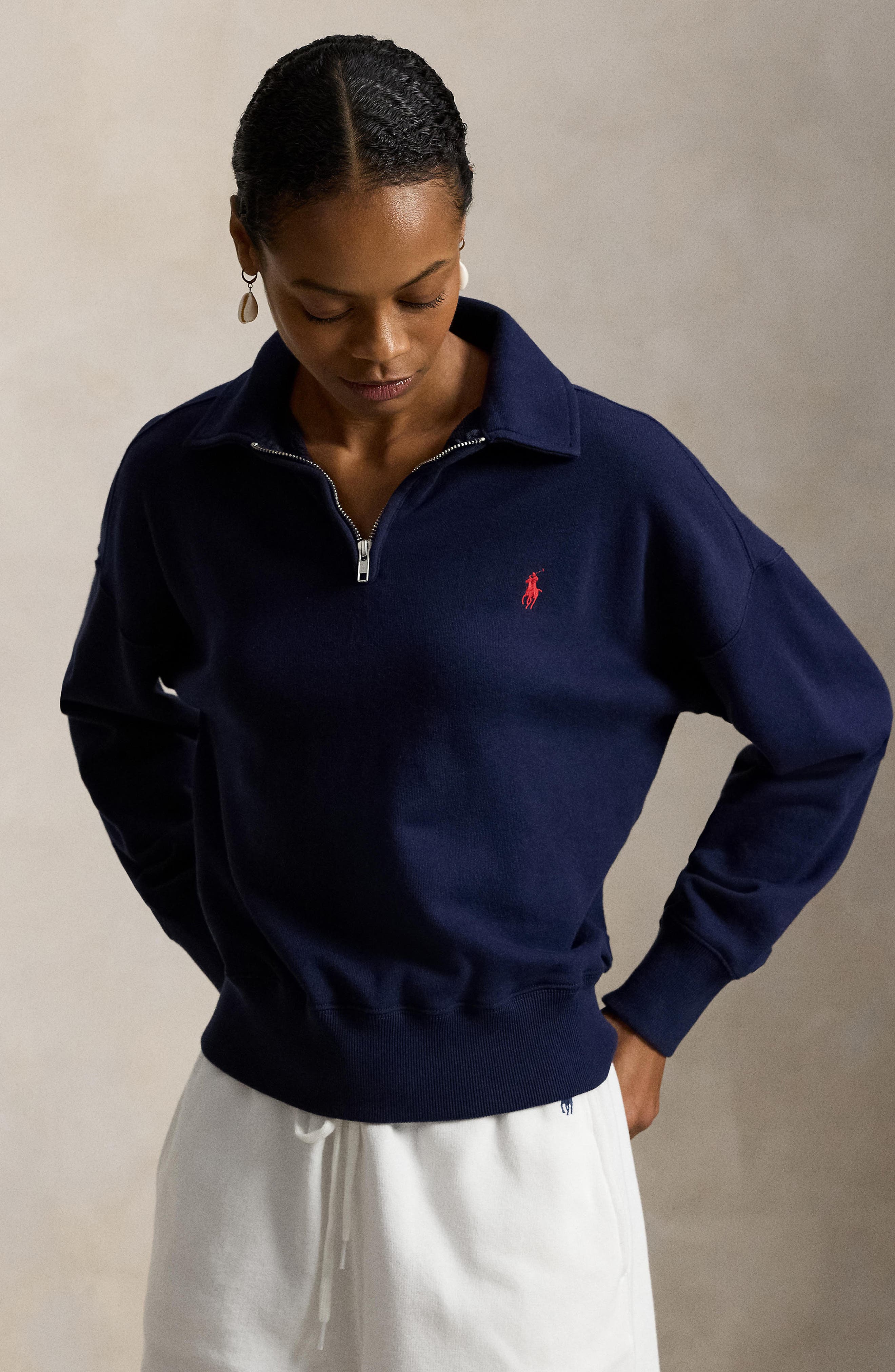 Polo Ralph Lauren Lightweight Fleece Quarter Zip Pullover (Women