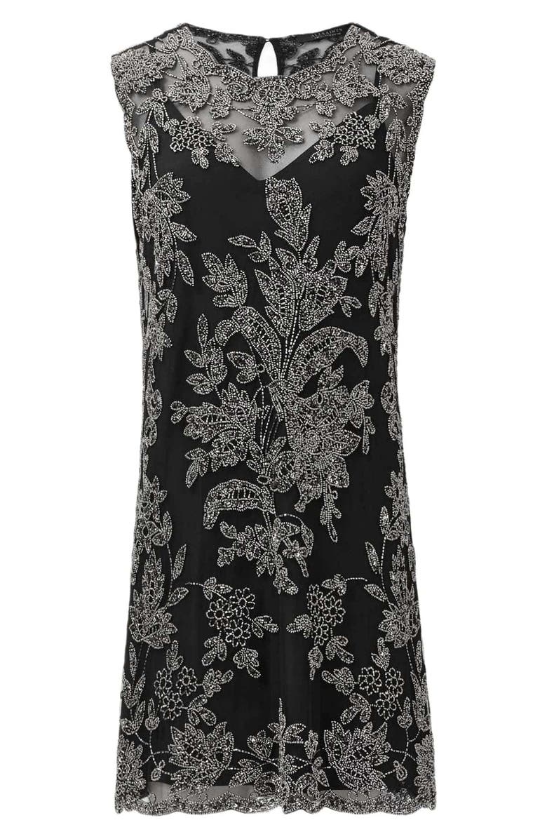 AllSaints Inaya Crystal Tapestry Minidress, Alternate, color, Black