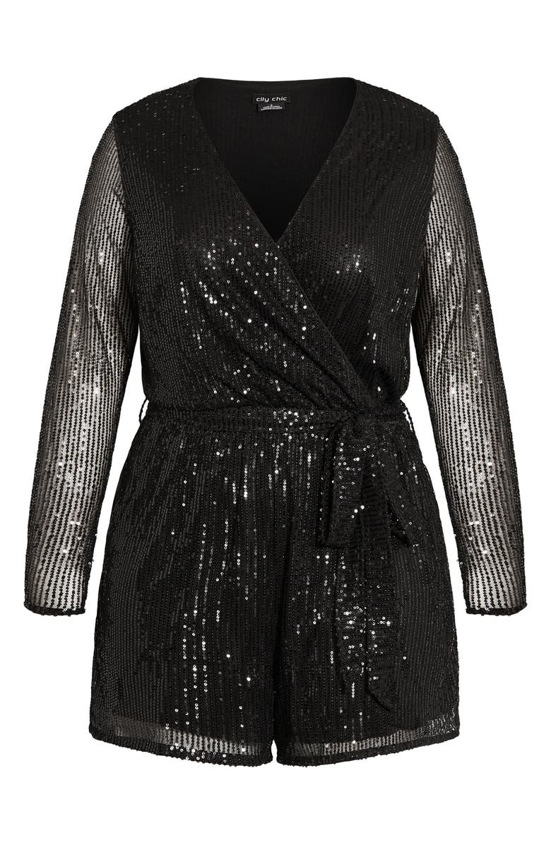 City Chic Sequin Long Sleeve Romper, Alternate, color,