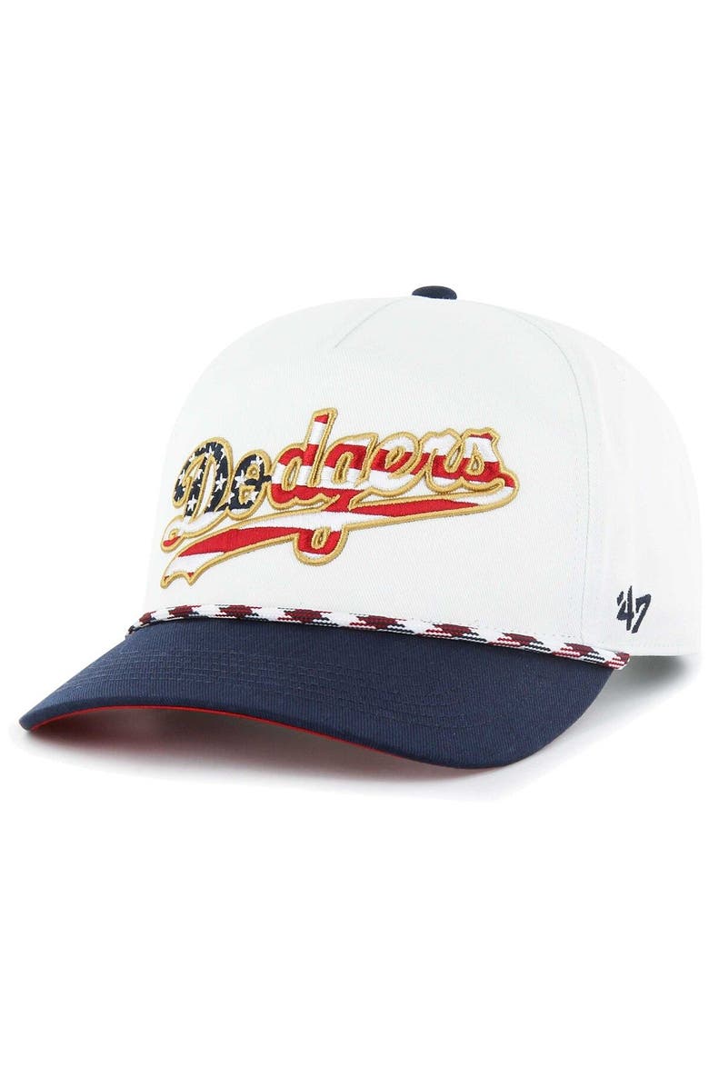 '47 Men's '47 White Los Angeles Dodgers Flag Script Hitch Snapback Hat, Main, color,