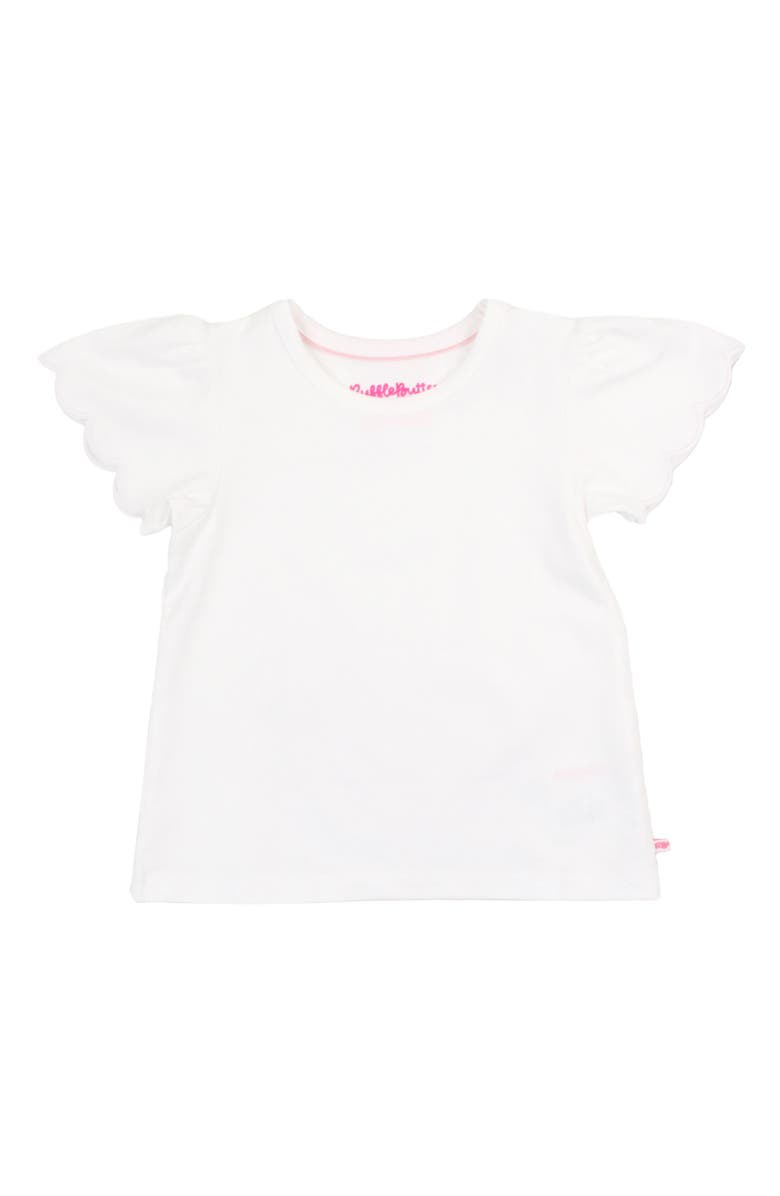RuffleButts Toddler Girls Short Sleeve Scallop Tee, Main, color, White
