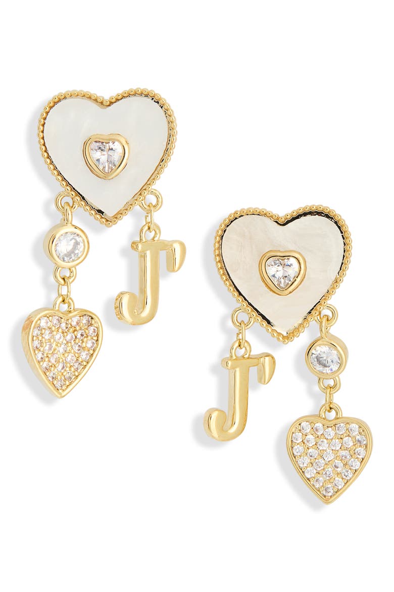 J Initial Heart Drop Earrings, Main, color, GOLD