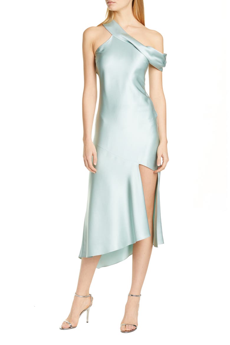 One-Shoulder Silk Satin Slipdress, Main, color, JADE