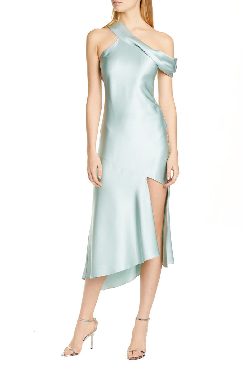 CUSHNIE One-Shoulder Silk Satin Slipdress, Main, color, 