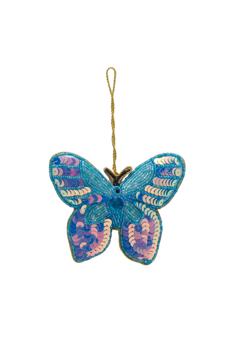 Butterfly Beaded Blue Christmas Tree Ornament, Main, color, Blue