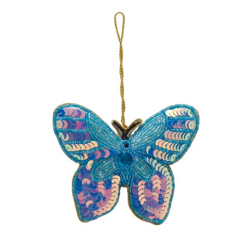 Butterfly Beaded Blue Christmas Tree Ornament